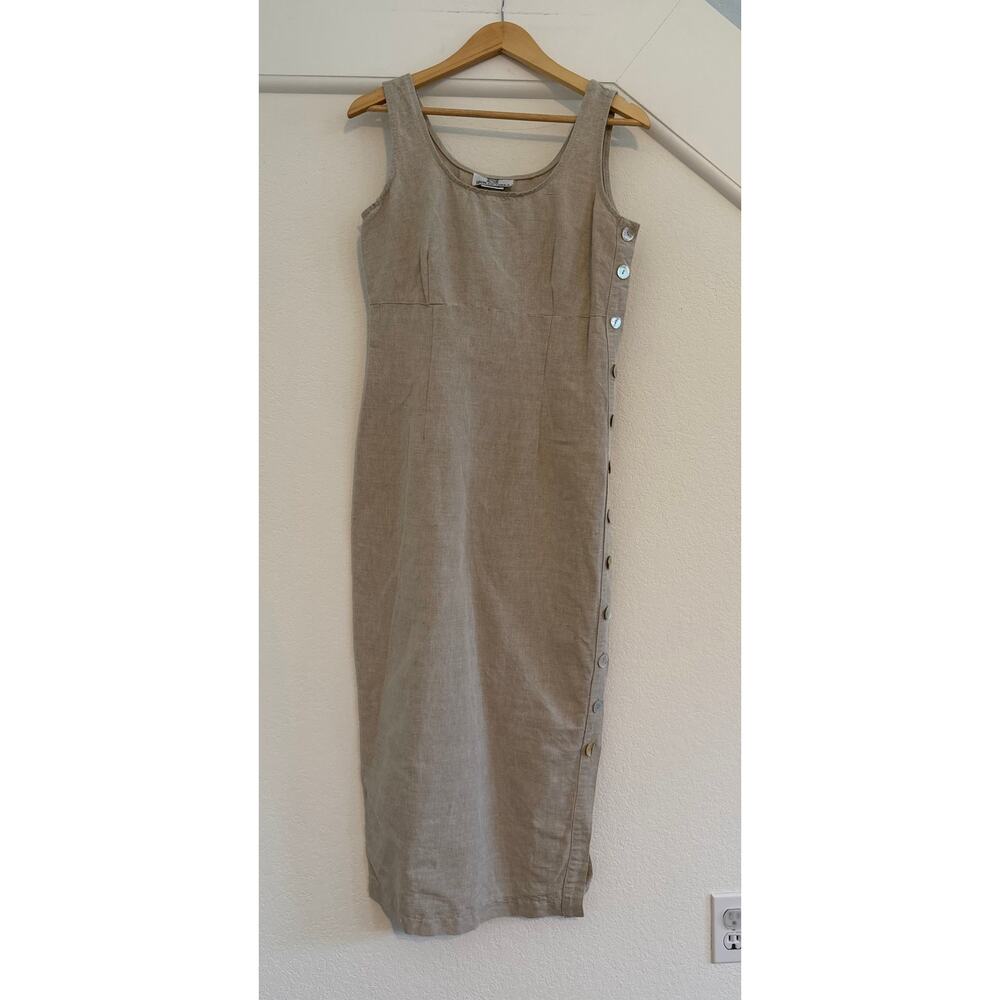 Spoiled Girls Button Down Sleeveless Midi Dress Flax Cotton Beach Beige Vacation